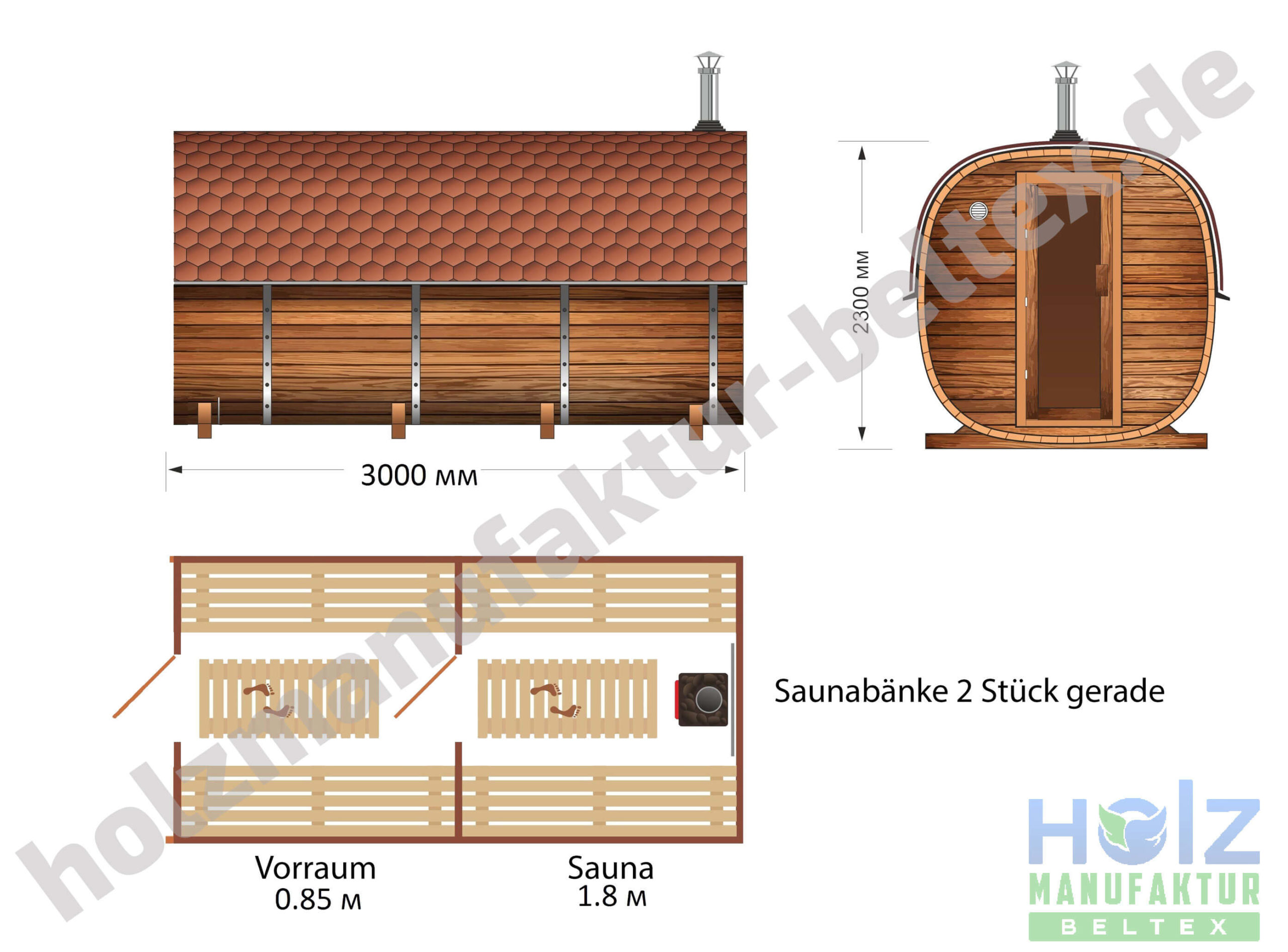 Quadro Sauna Skizze Saunabänke gerade 3m