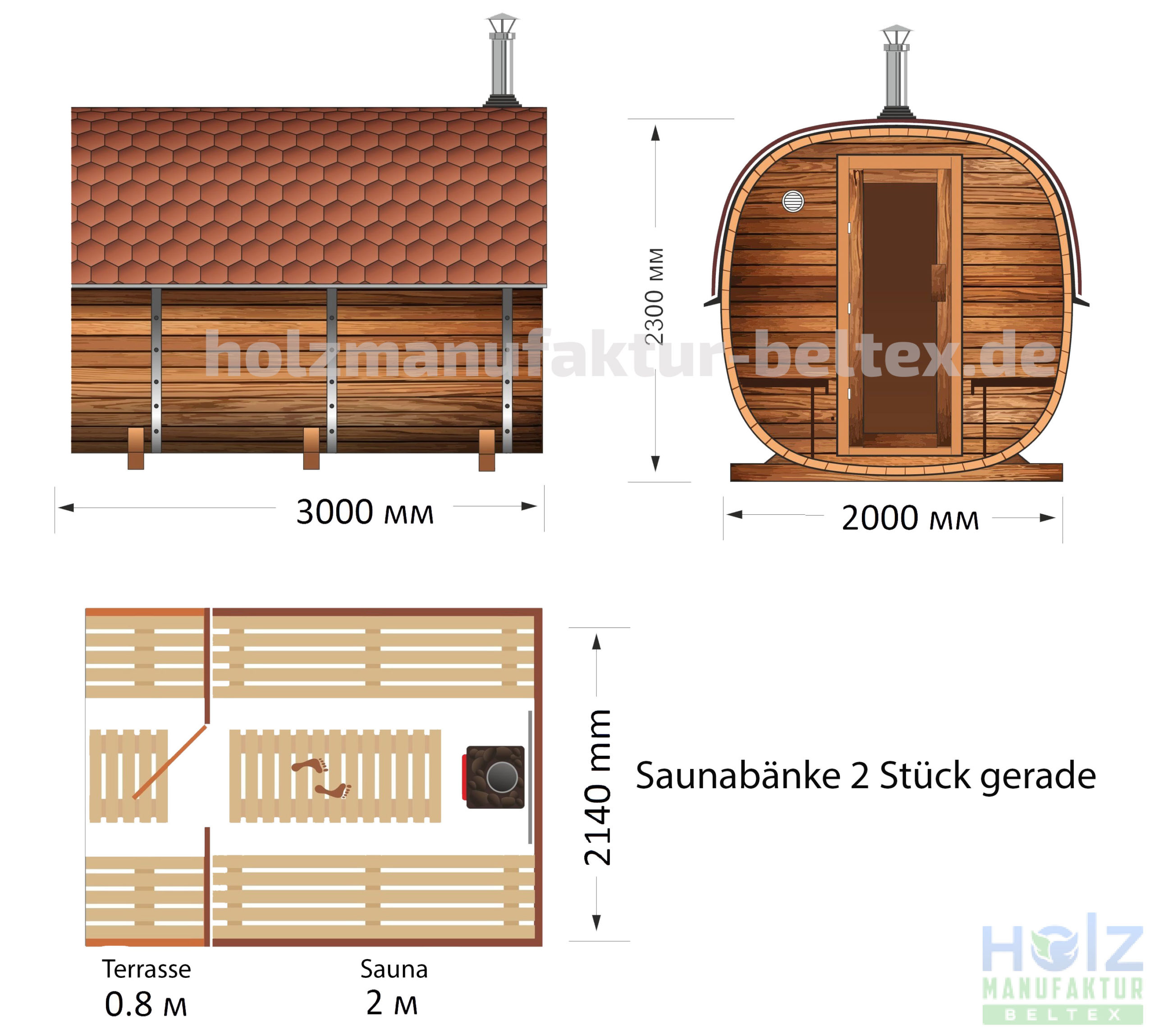 Quadro Skizze Sauna 3 Meter mit Terrasse