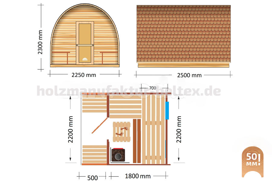 Iglu Sauan 2,5 Meter mit Terrasse kleine sauna kaufen für garten
