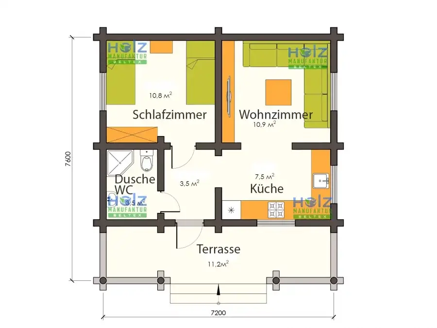 Skizze Blockhaus mit 47 m²