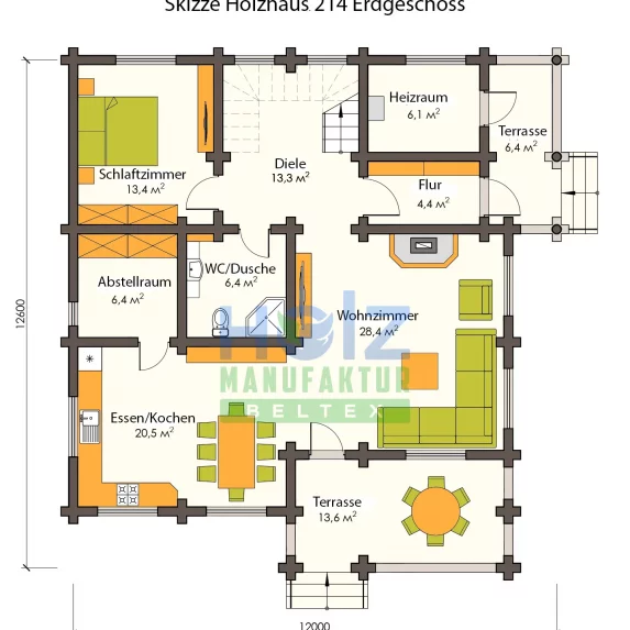 Skizze Rundholz Blockhaus 214 m²