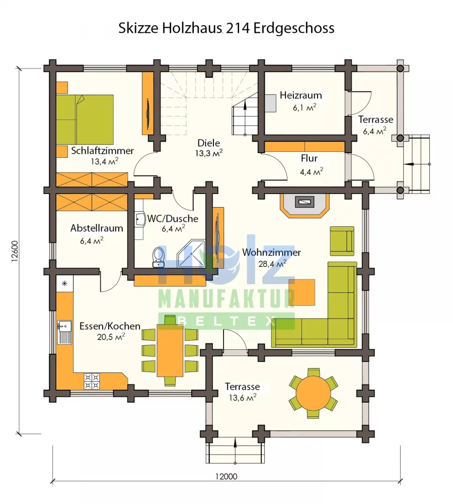 Skizze Rundholz Blockhaus 214 m²