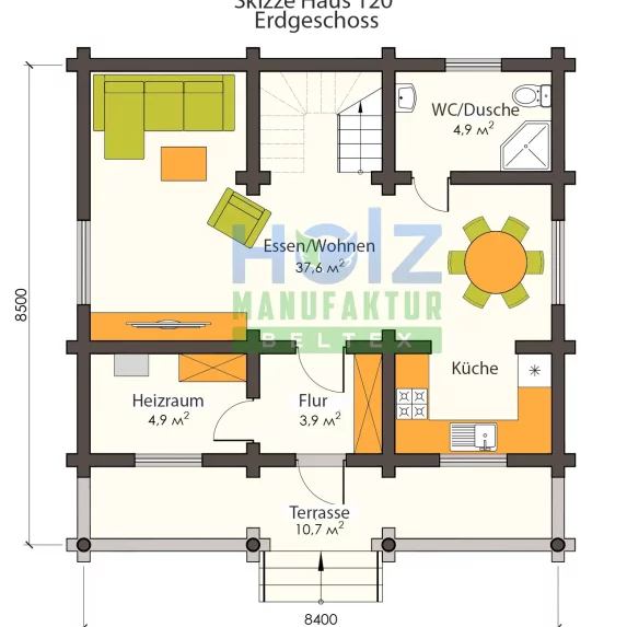 Skizze Rundholz Blockhaus 120 m²