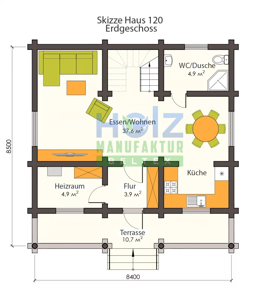 Skizze Rundholz Blockhaus 120 m²