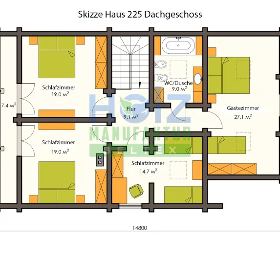 Skizze Rundholzhaus 225 m²