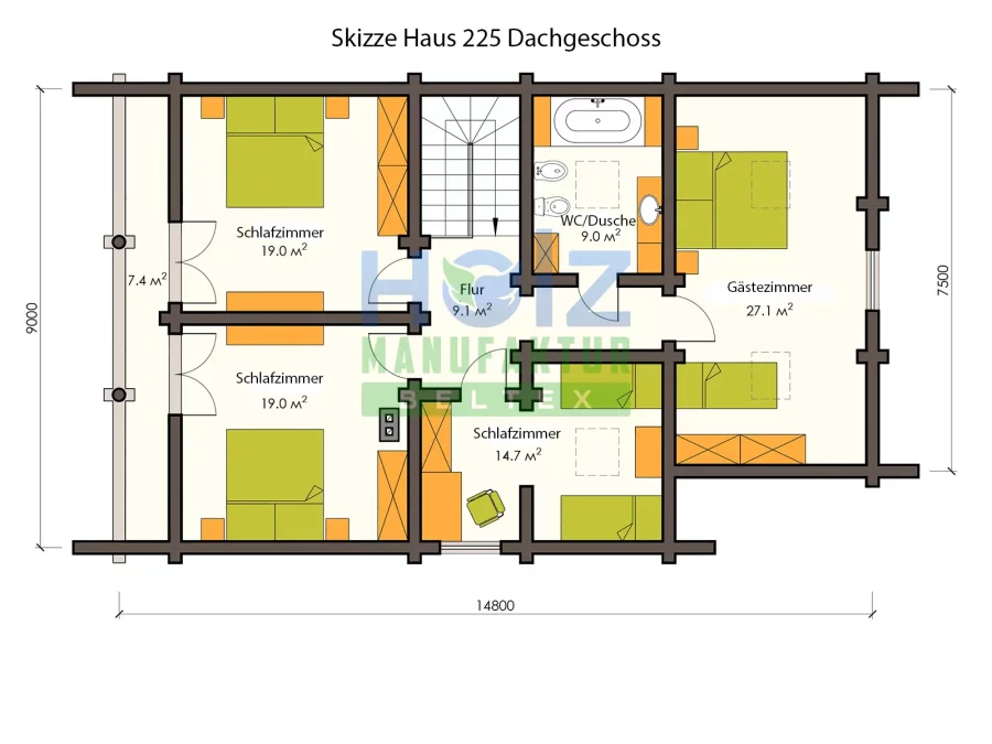 Skizze Rundholzhaus 225 m²