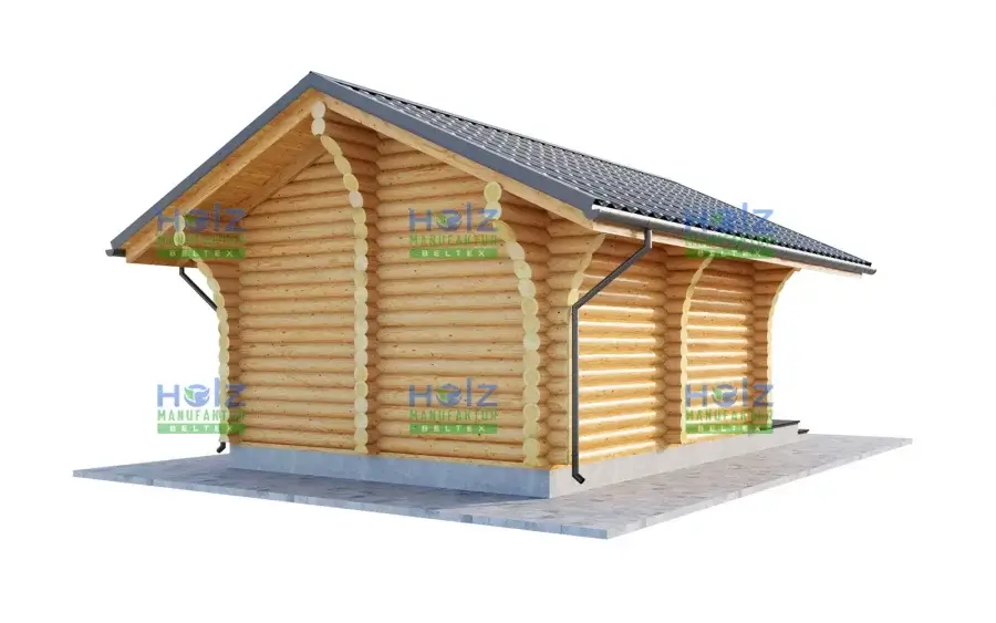 Blockhaus-Sauna mit Vorraum & Terrasse 18 Rückseite