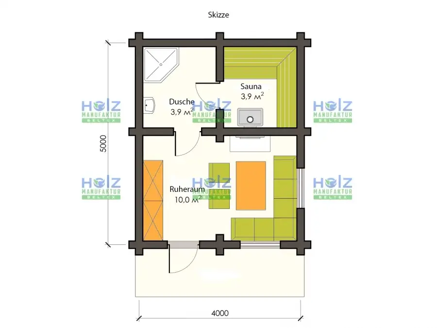 Blockhaus-Sauna mit Vorraum & Terrasse Skizze 18